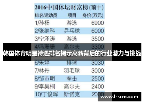 韩国体育明星待遇排名揭示高薪背后的行业潜力与挑战